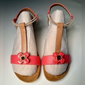 Lindsay Phillips Women's Megan Coral and Tan Wedge Sandals